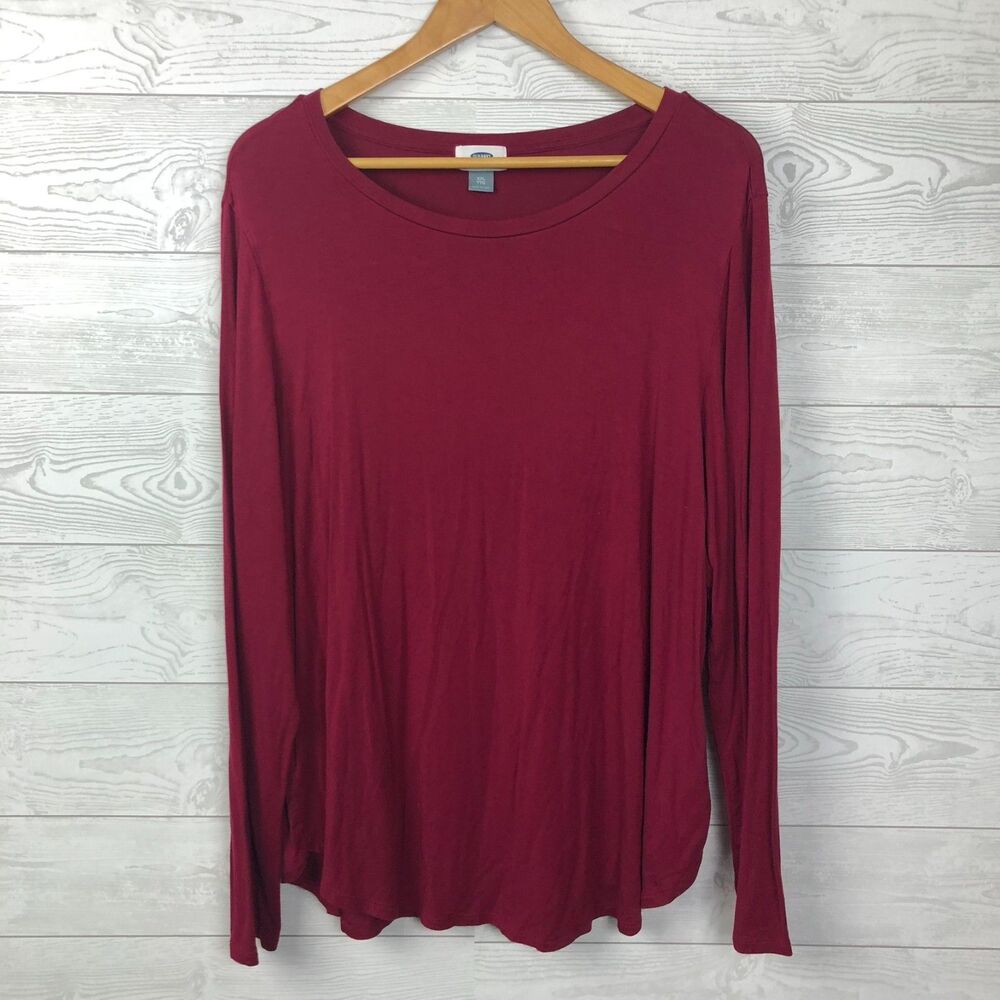 Old Navy Women's XXL Long Sleeve Tee Shirt Scoop Neck Solid Red Casual